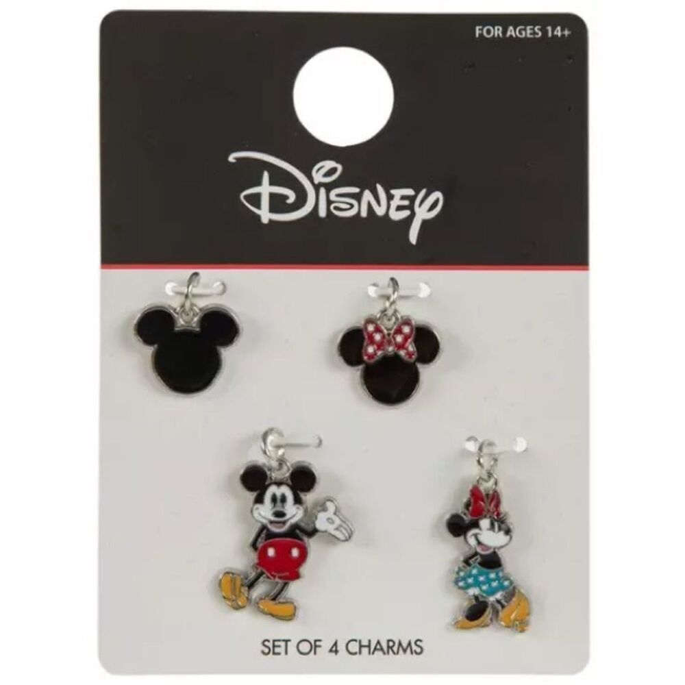 New Disney Kids Black & Red Mickey and Minnie Charm Set (Set of 4)